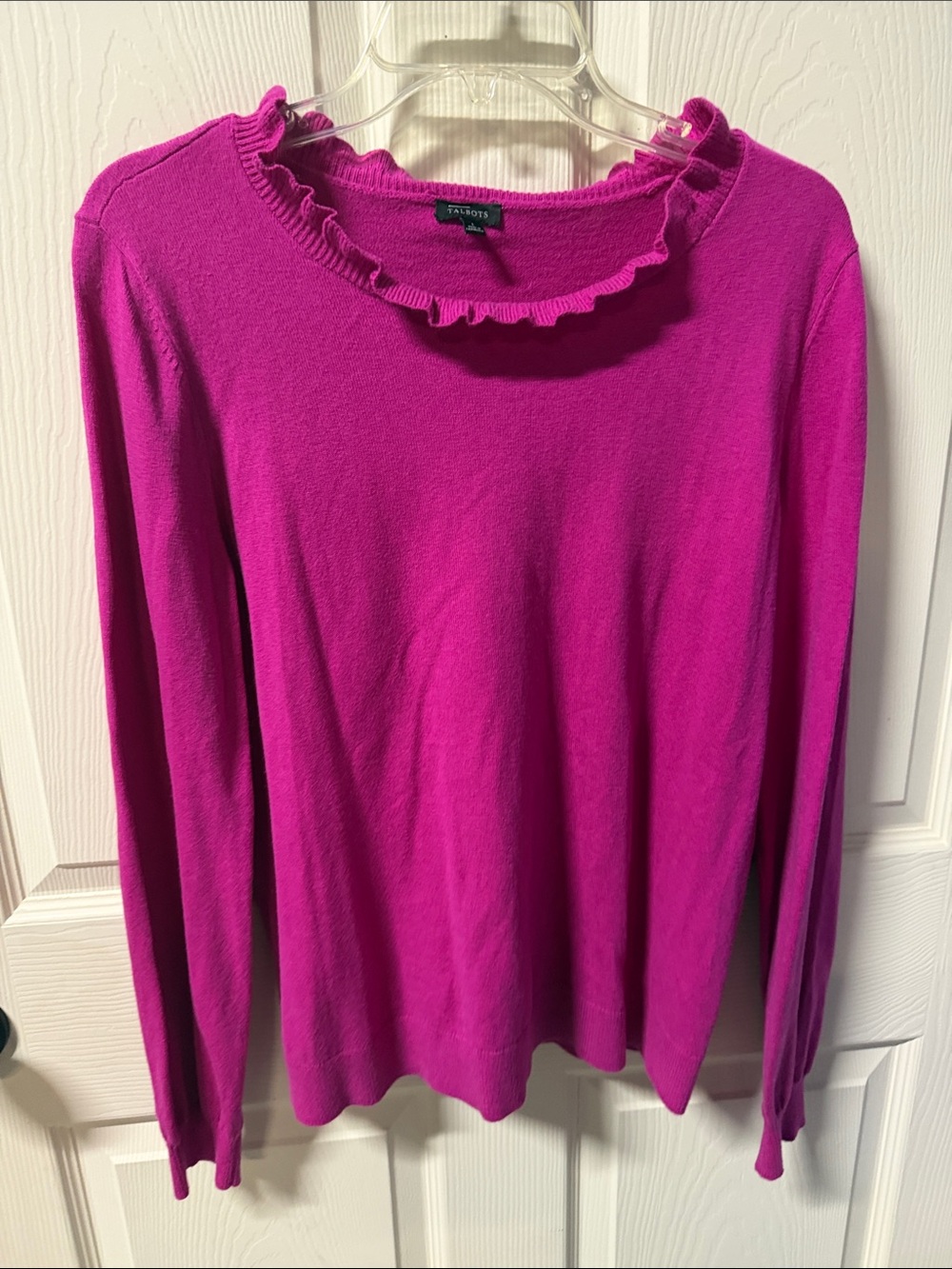 Talbots Fuchsia Ruffle-Neck Long Sleeve Top